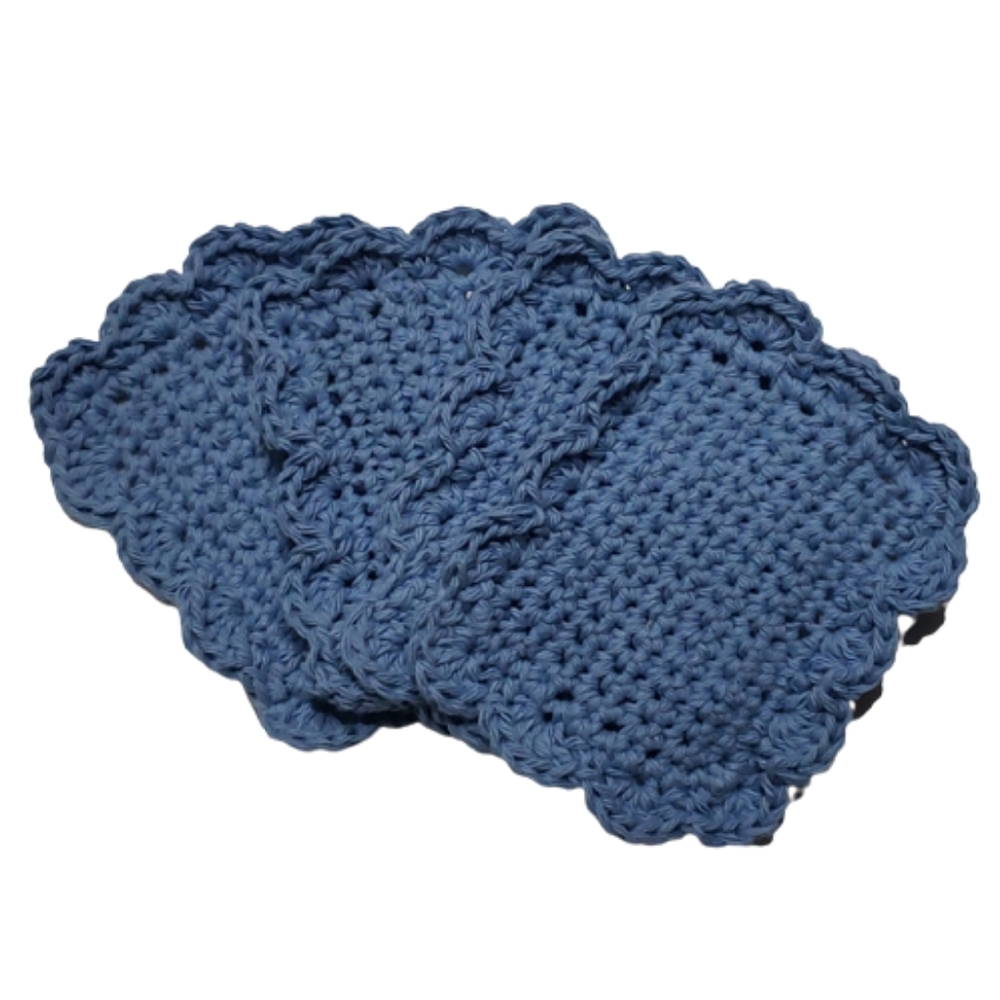 Cotton Reusable Fancy Kitchen Dish Sponges-Set of 4-Light Blue